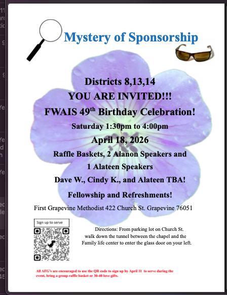 FWAIS Birthday party invite April 18, 2026
